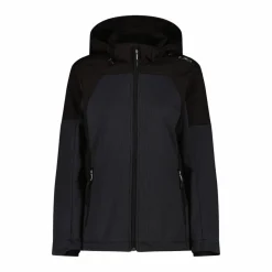 Giacca Softshell da Donna con Cappuccio e Motivo Grid-Jacquard Bicolor