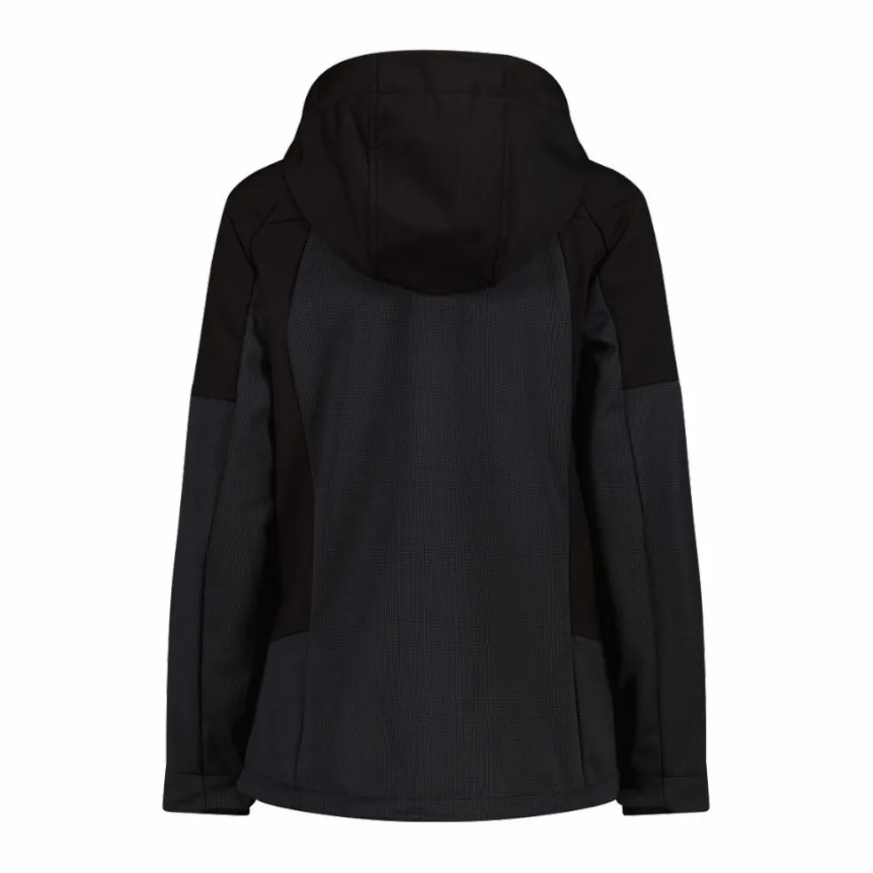 Giacca Softshell da Donna con Cappuccio e Motivo Grid-Jacquard Bicolor