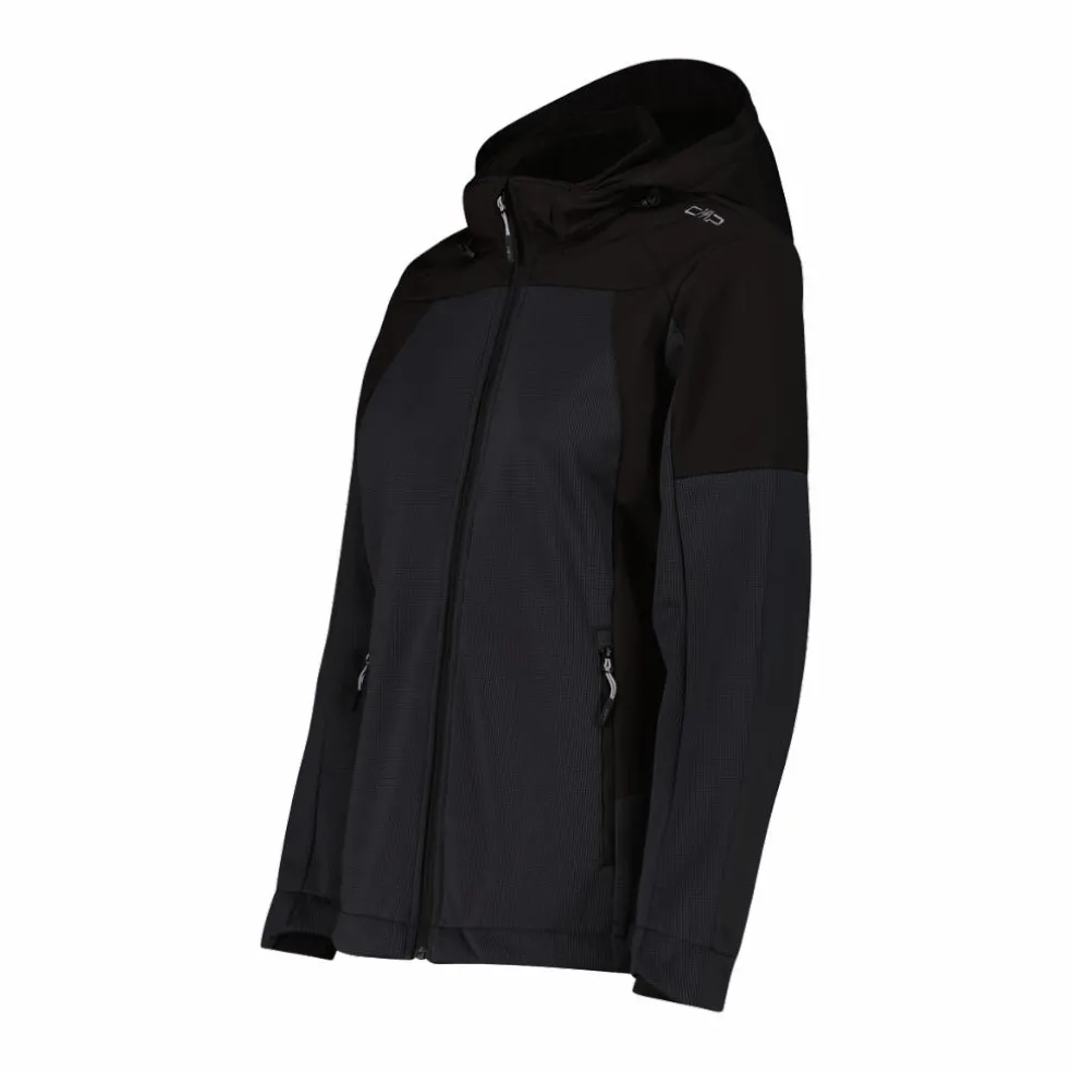 Giacca Softshell da Donna con Cappuccio e Motivo Grid-Jacquard Bicolor