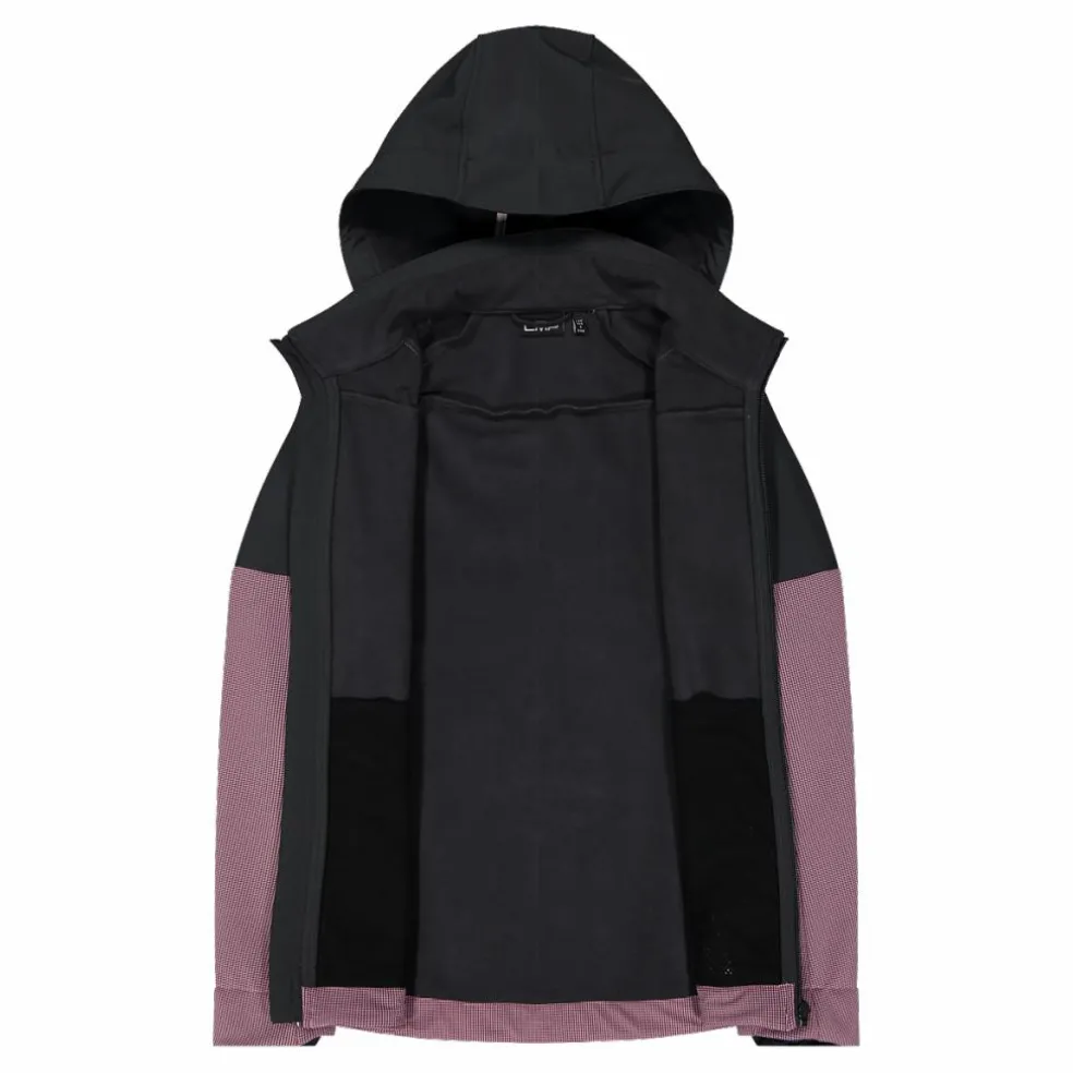 Giacca Softshell da Donna con Cappuccio e Motivo Grid-Jacquard Bicolor