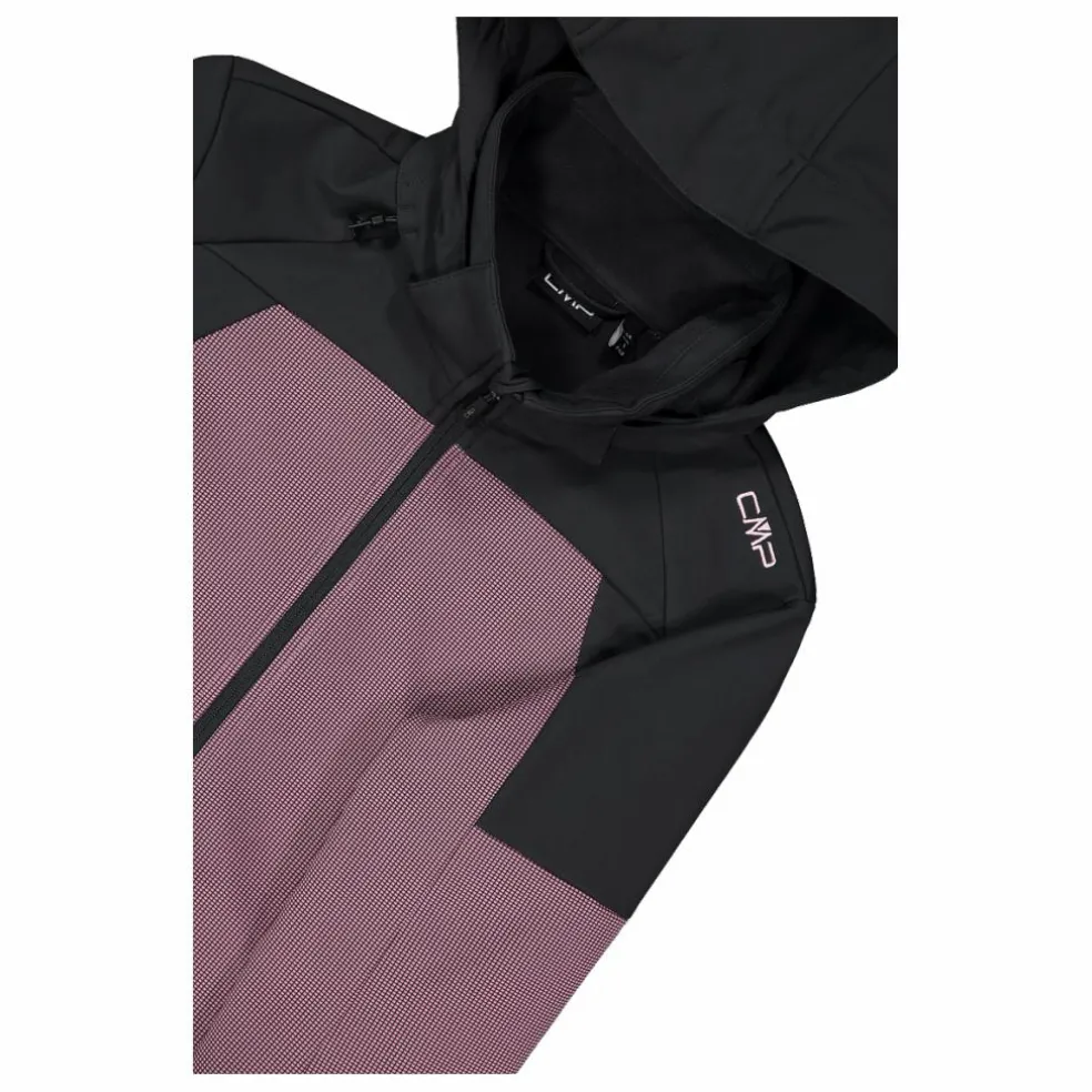 Giacca Softshell da Donna con Cappuccio e Motivo Grid-Jacquard Bicolor