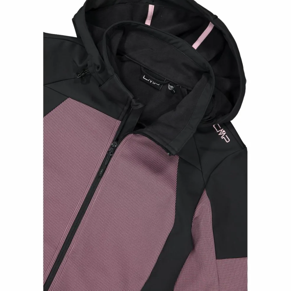 Giacca Softshell da Donna con Cappuccio e Motivo Grid-Jacquard Bicolor