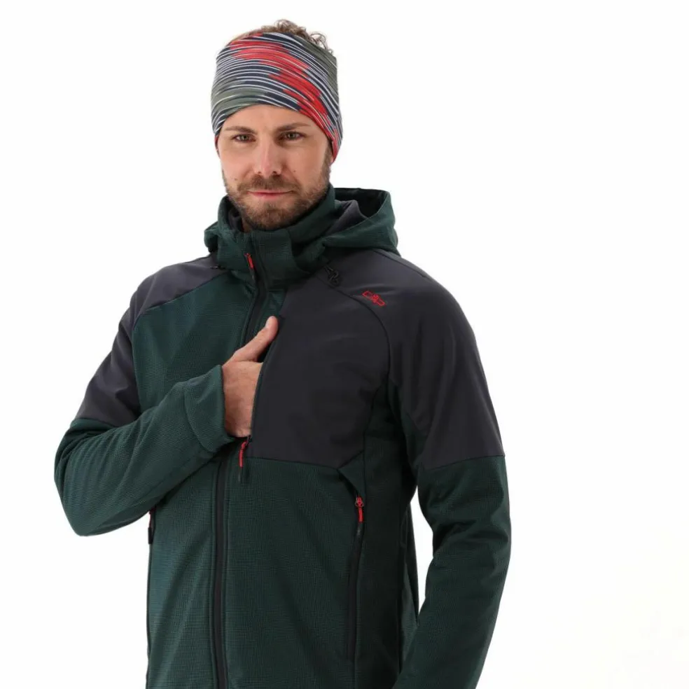 Giacca Softshell da Uomo con Cappuccio e Motivo Grid-Jacquard Bicolor
