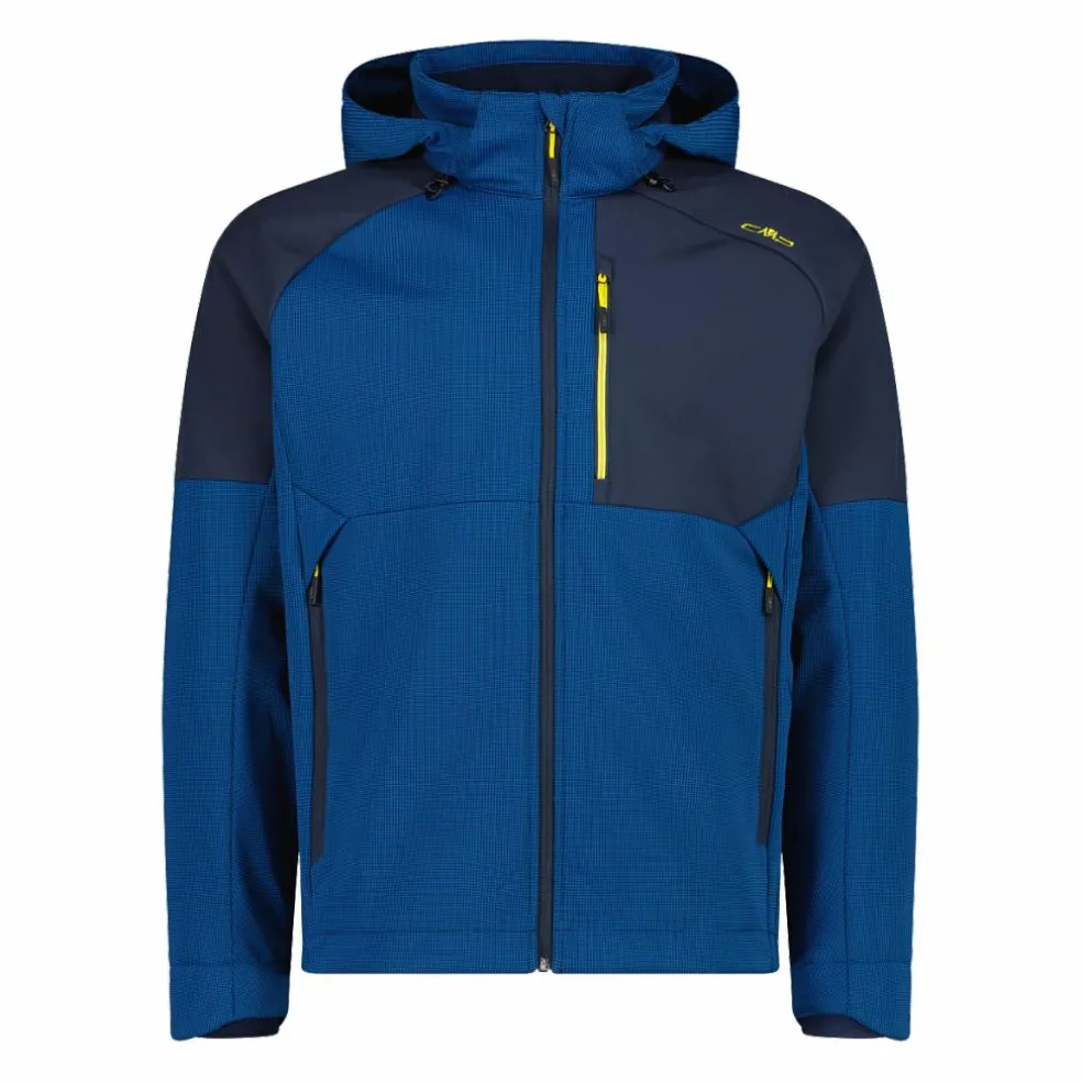 Giacca Softshell da Uomo con Cappuccio e Motivo Grid-Jacquard Bicolor