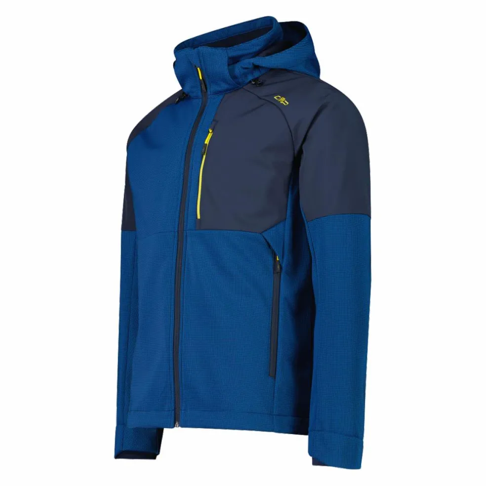 Giacca Softshell da Uomo con Cappuccio e Motivo Grid-Jacquard Bicolor