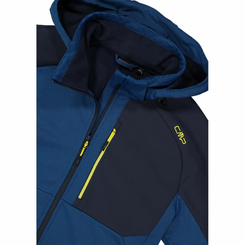 Giacca Softshell da Uomo con Cappuccio e Motivo Grid-Jacquard Bicolor
