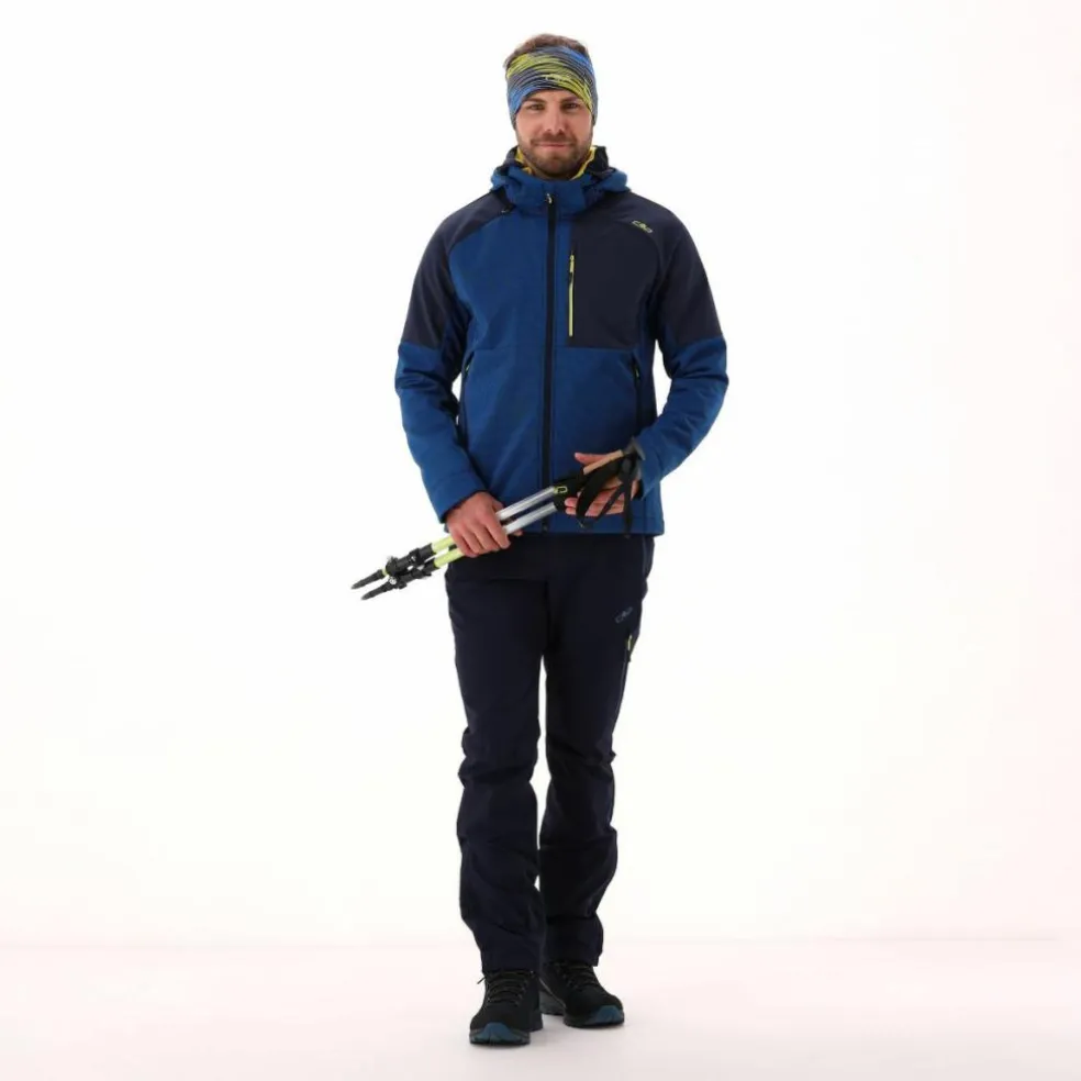 Giacca Softshell da Uomo con Cappuccio e Motivo Grid-Jacquard Bicolor