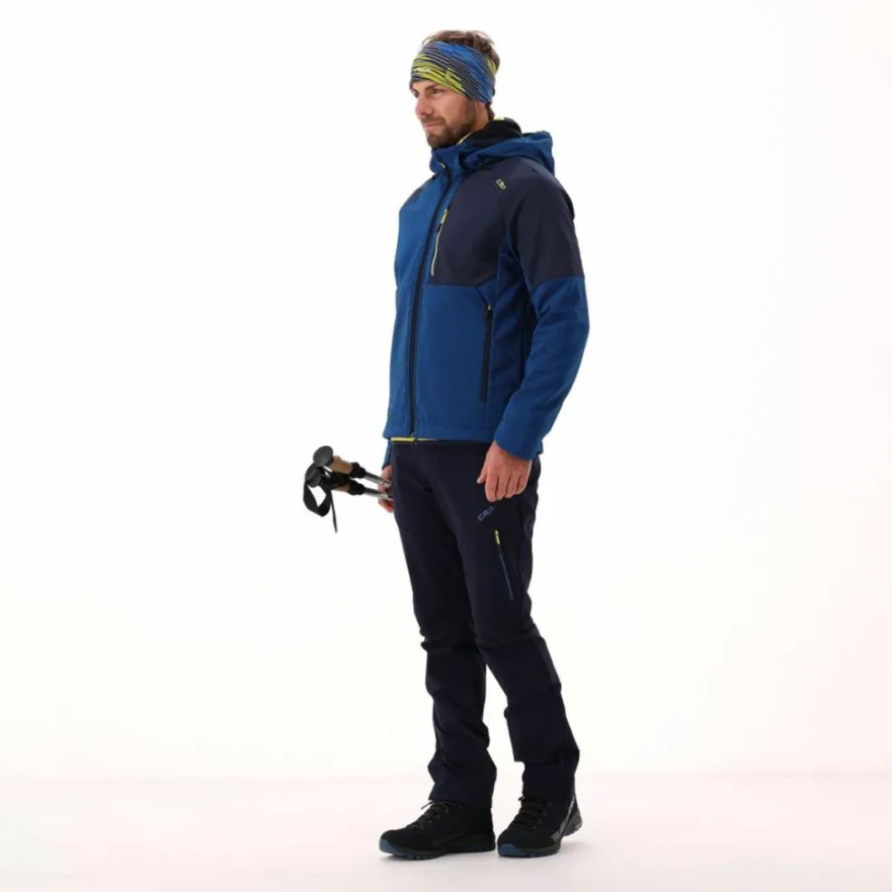 Giacca Softshell da Uomo con Cappuccio e Motivo Grid-Jacquard Bicolor