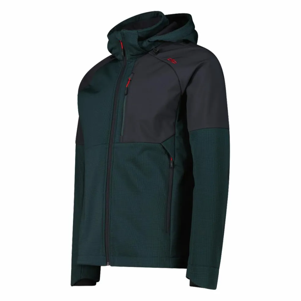 Giacca Softshell da Uomo con Cappuccio e Motivo Grid-Jacquard Bicolor