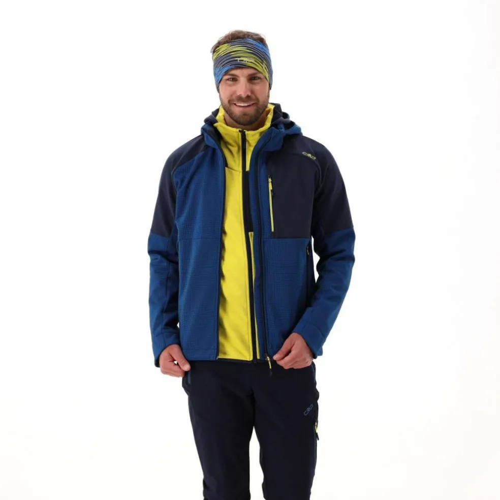 Giacca Softshell da Uomo con Cappuccio e Motivo Grid-Jacquard Bicolor