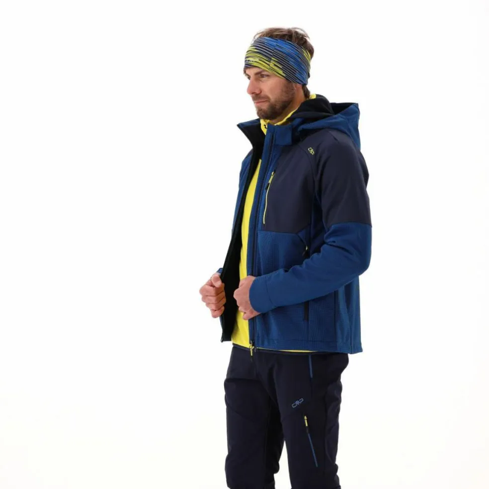Giacca Softshell da Uomo con Cappuccio e Motivo Grid-Jacquard Bicolor