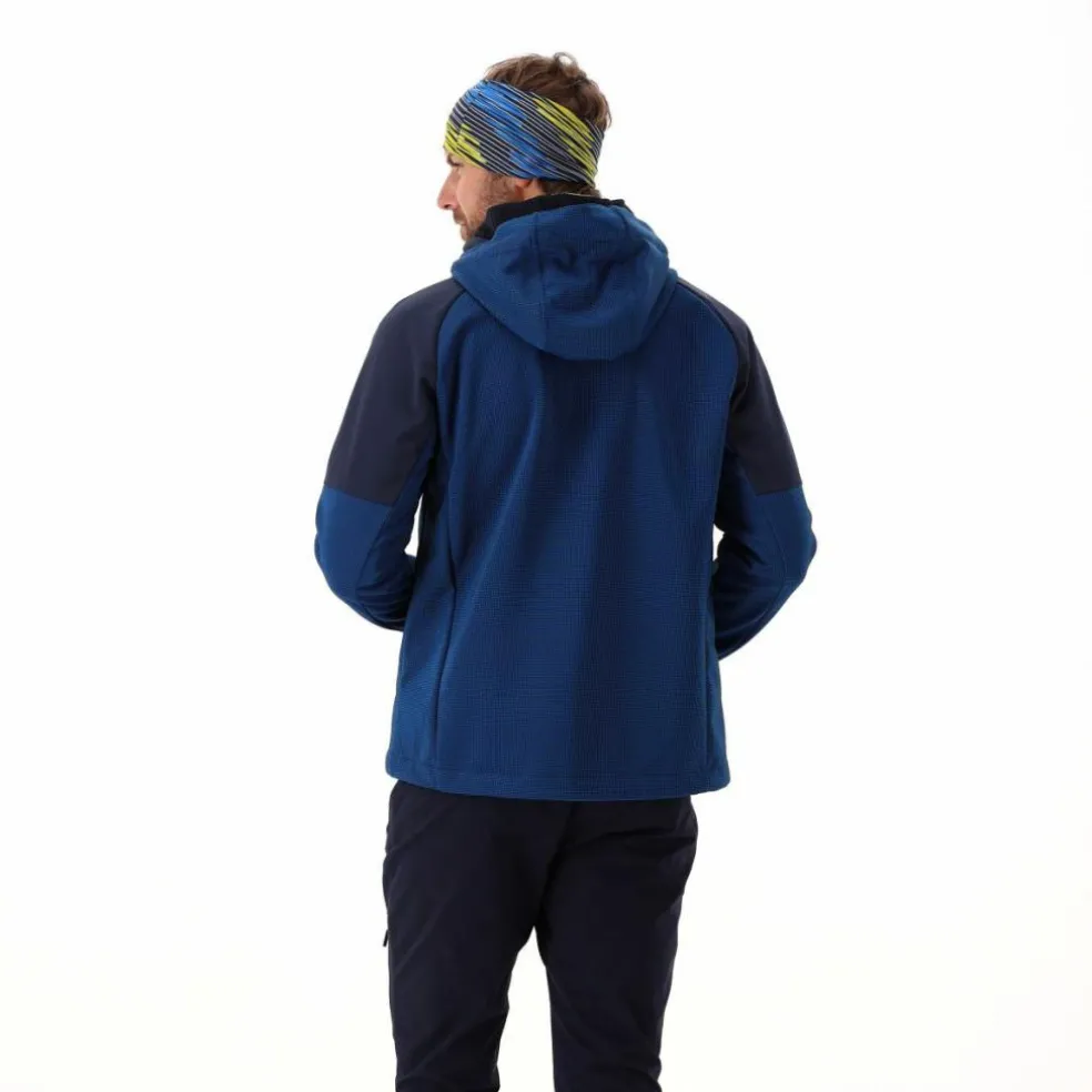 Giacca Softshell da Uomo con Cappuccio e Motivo Grid-Jacquard Bicolor