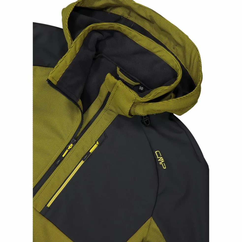 Giacca Softshell da Uomo con Cappuccio e Motivo Grid-Jacquard Bicolor