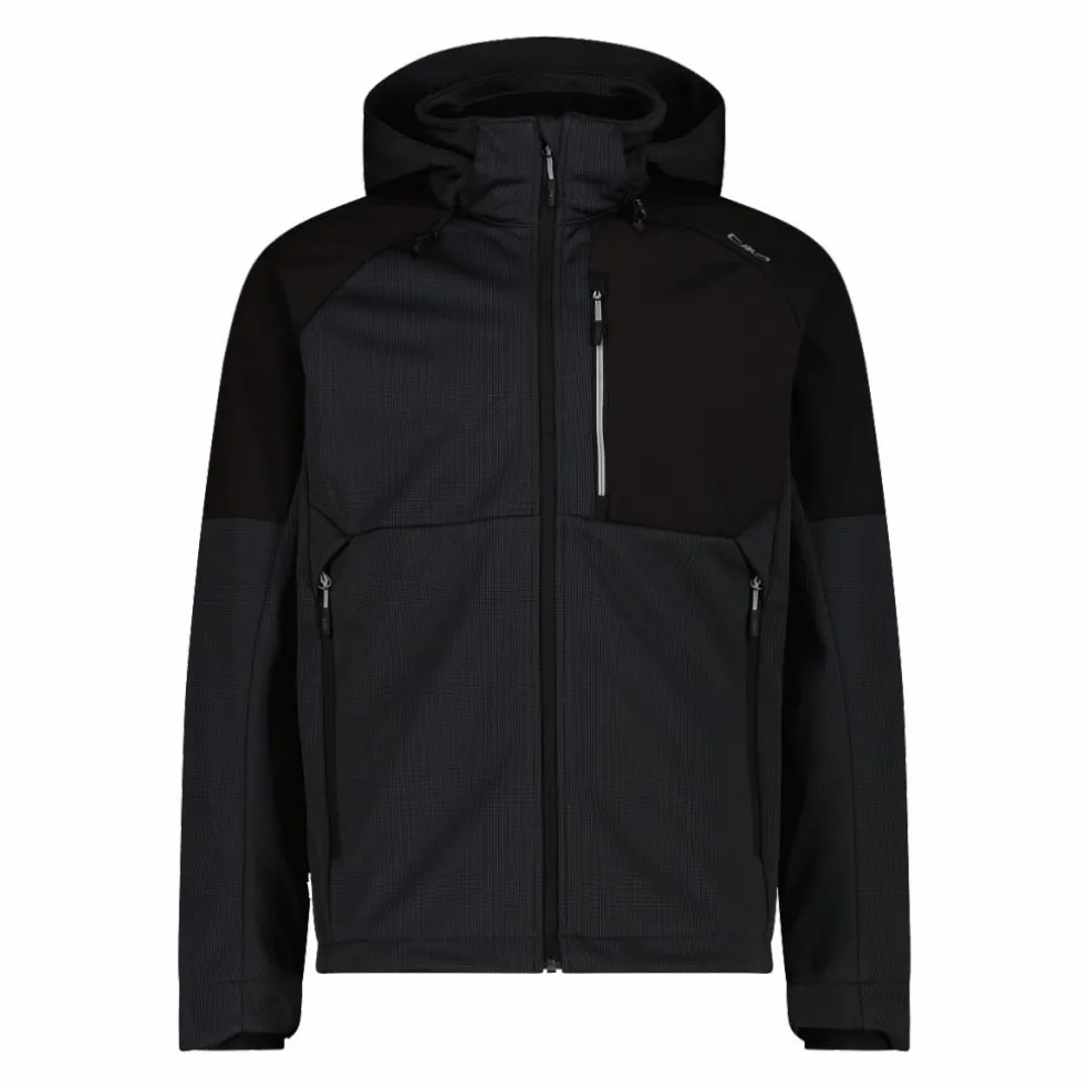 Giacca Softshell da Uomo con Cappuccio e Motivo Grid-Jacquard Bicolor