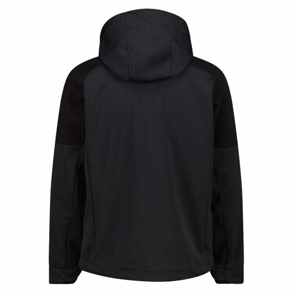 Giacca Softshell da Uomo con Cappuccio e Motivo Grid-Jacquard Bicolor