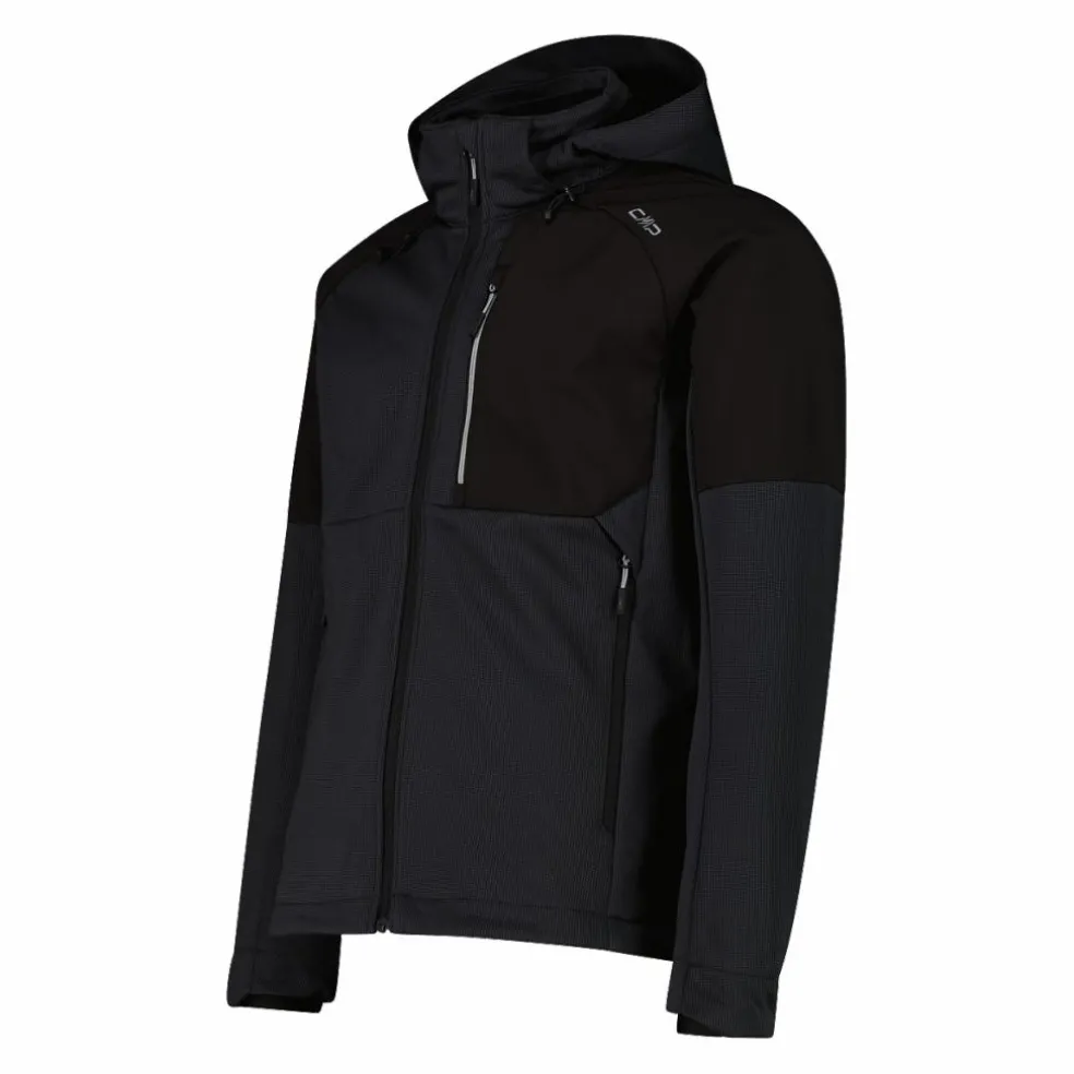 Giacca Softshell da Uomo con Cappuccio e Motivo Grid-Jacquard Bicolor