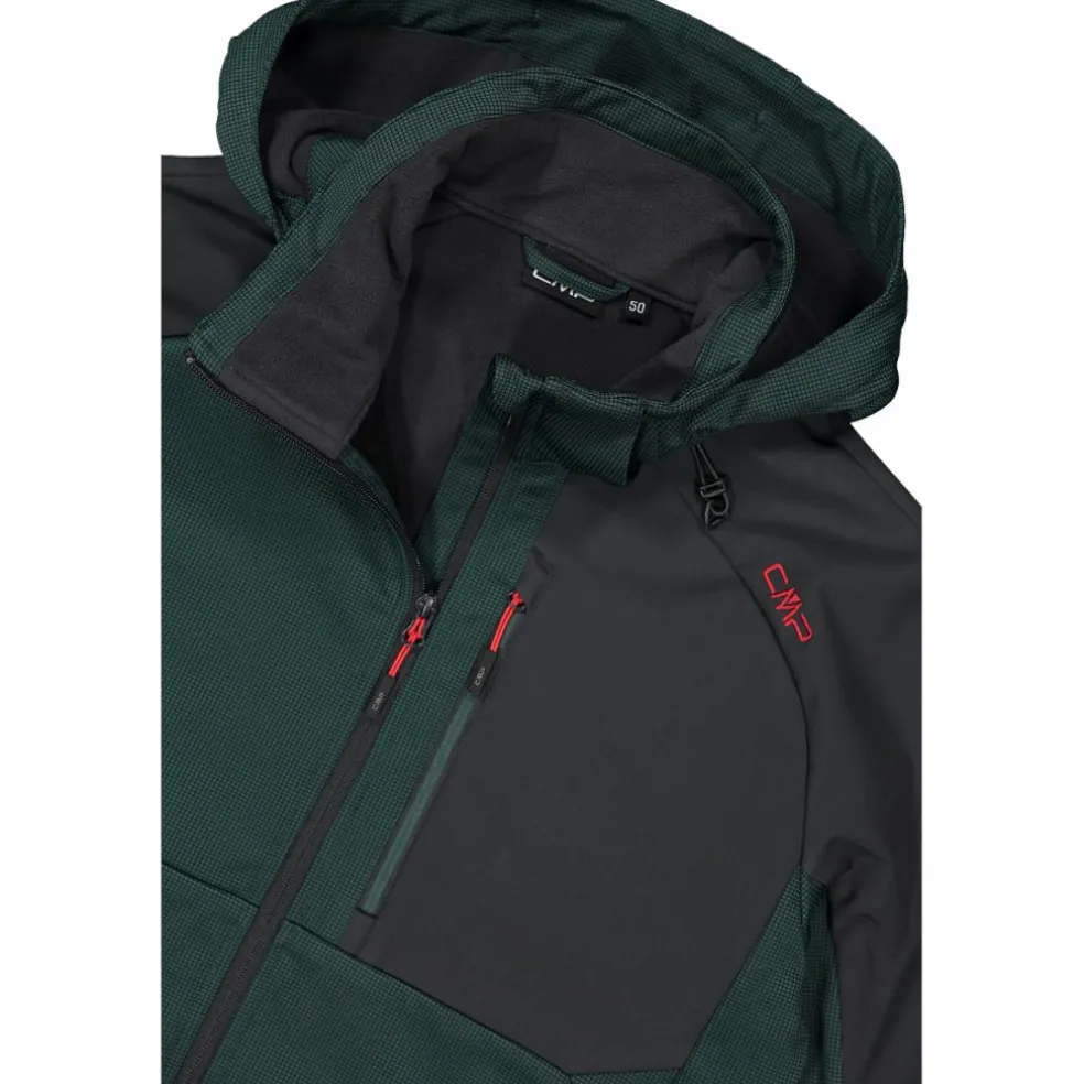 Giacca Softshell da Uomo con Cappuccio e Motivo Grid-Jacquard Bicolor