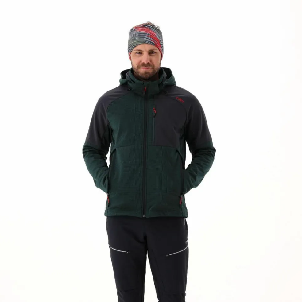 Giacca Softshell da Uomo con Cappuccio e Motivo Grid-Jacquard Bicolor