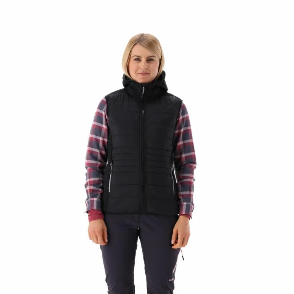Gilet smanicato ibrido in pile knit tech da donna
