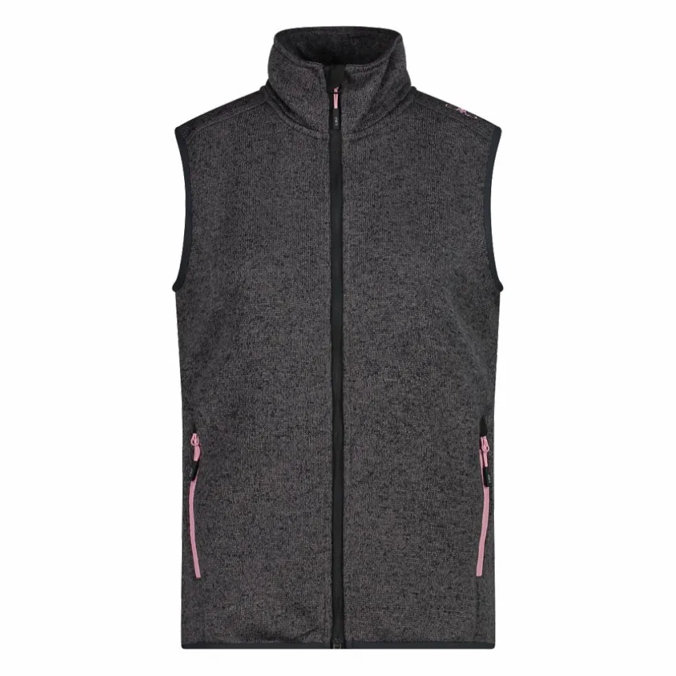 Gilet smanicato in pile da donna in knit-tech