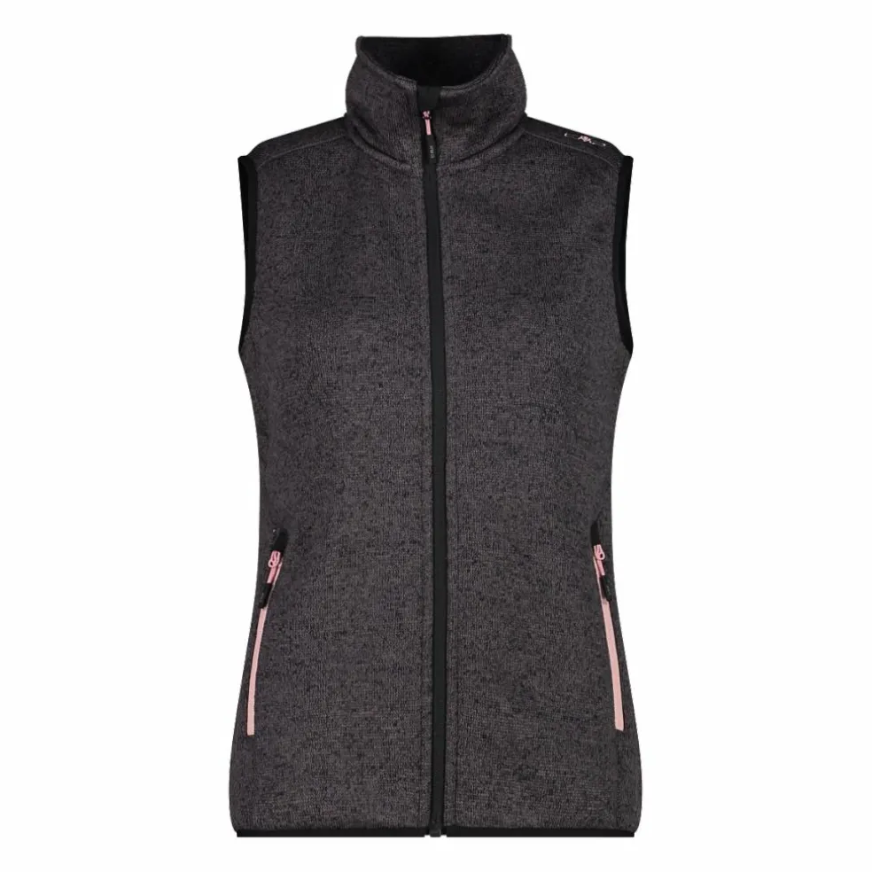 Gilet smanicato in pile da donna in knit-tech