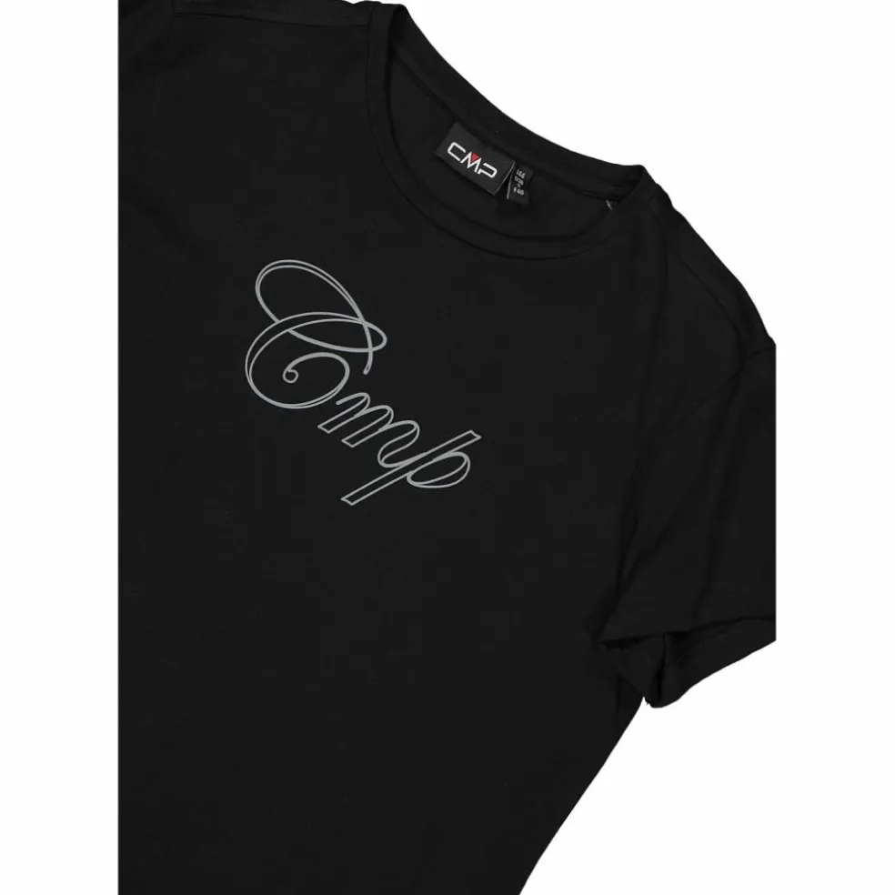 Maglia a maniche corte da donna in cotone elasticizzato con logo