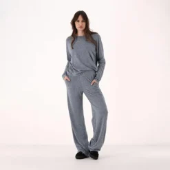 Maglia da donna con collo a barchetta in tessuto jersey mélange