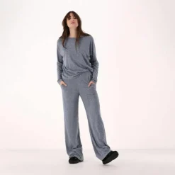 Maglia da donna con collo a barchetta in tessuto jersey mélange