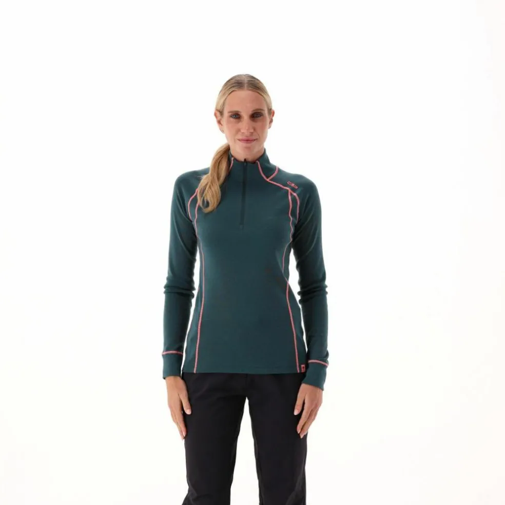 Maglia termica a maniche lunghe in merino con mezza zip da donna Unlimitech