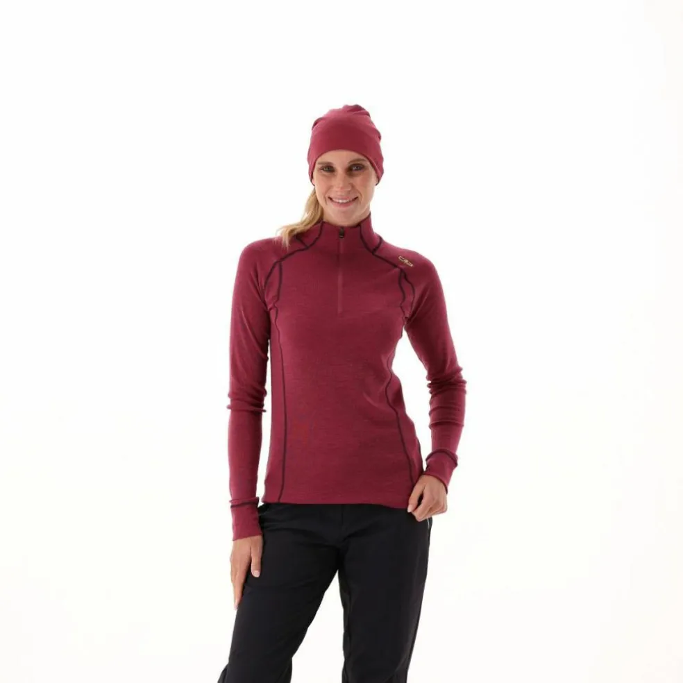 Maglia termica a maniche lunghe in merino con mezza zip da donna Unlimitech