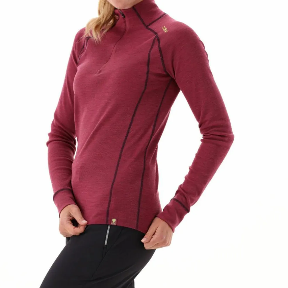Maglia termica a maniche lunghe in merino con mezza zip da donna Unlimitech