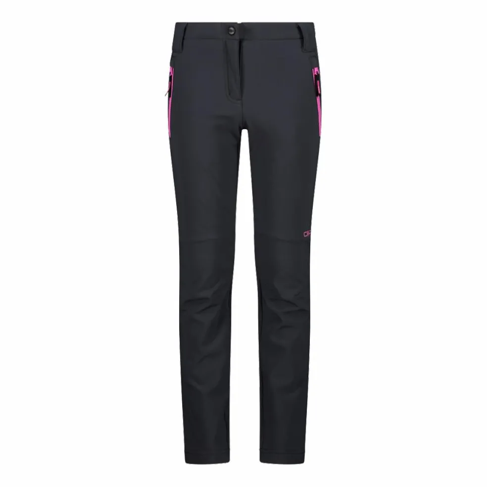 Pantaloni da bambina in softshell slim fit con fondo largo