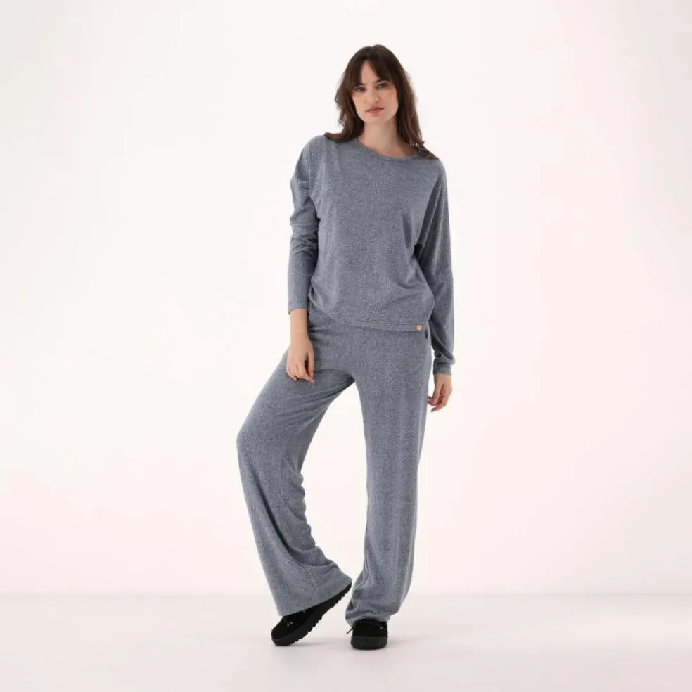 Pantaloni lunghi da donna in tessuto jersey mélange
