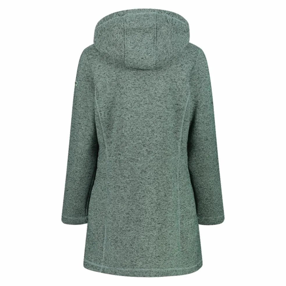 Parka in pile da donna in knit tech melange con cappuccio in pelliccetta