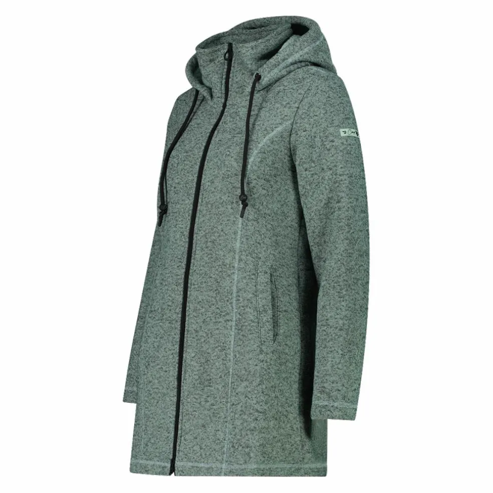Parka in pile da donna in knit tech melange con cappuccio in pelliccetta