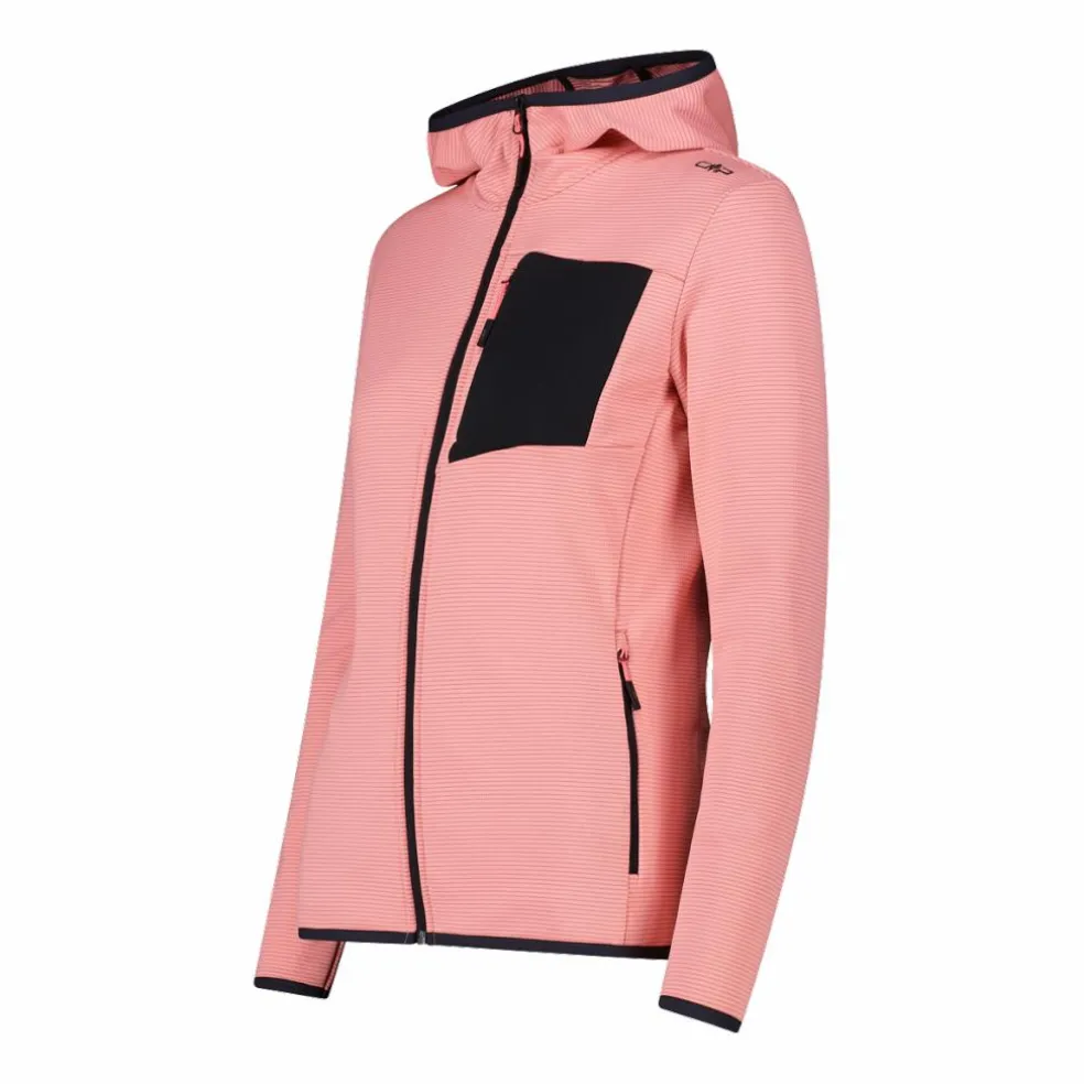 Pile Grid Tech con zip con cappuccio da donna