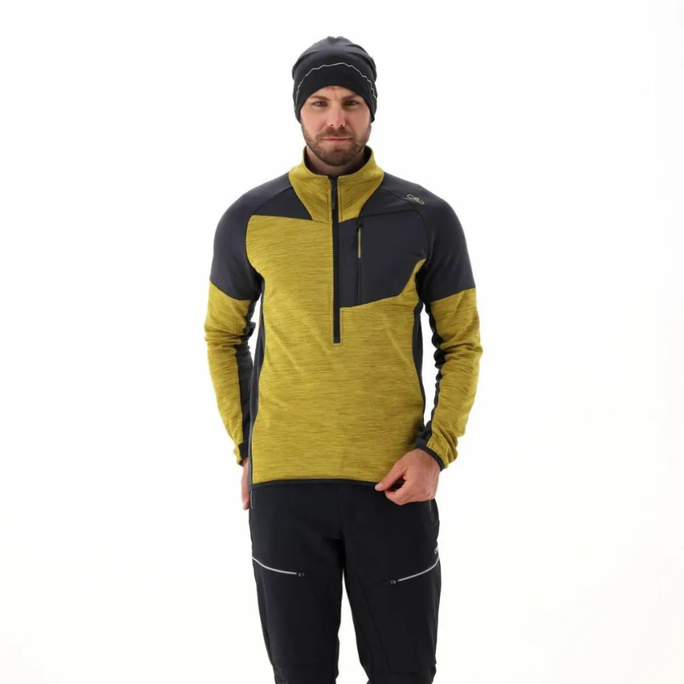 Pile Grid Tech mezza zip melange da uomo