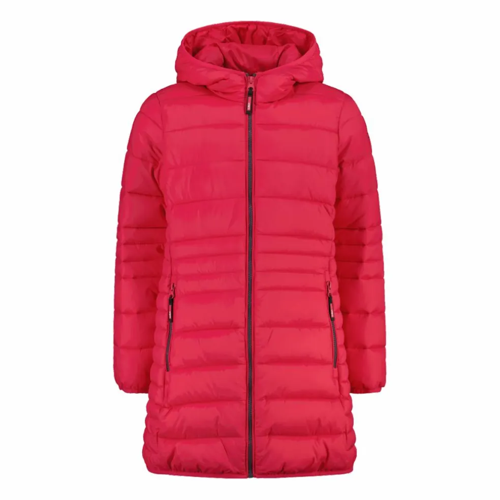 Piumino lungo da bambina con cappuccio taffeta