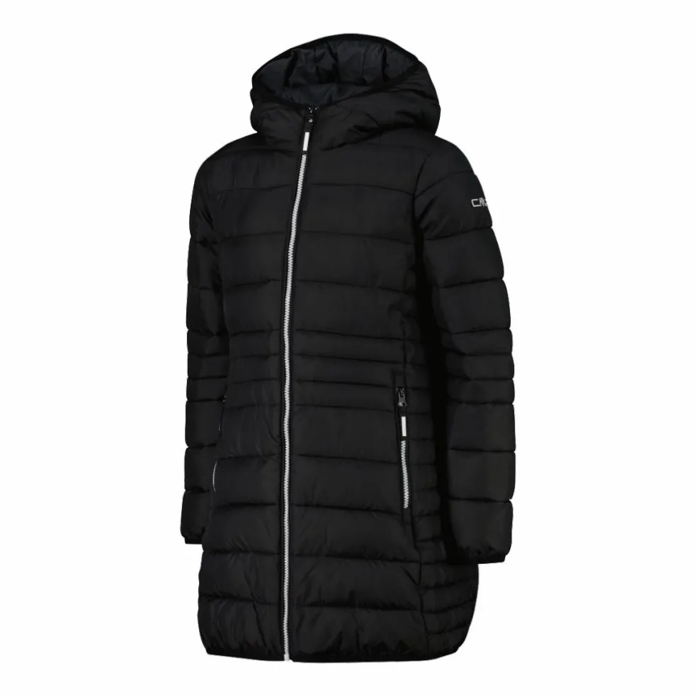 Piumino lungo da bambina con cappuccio taffeta