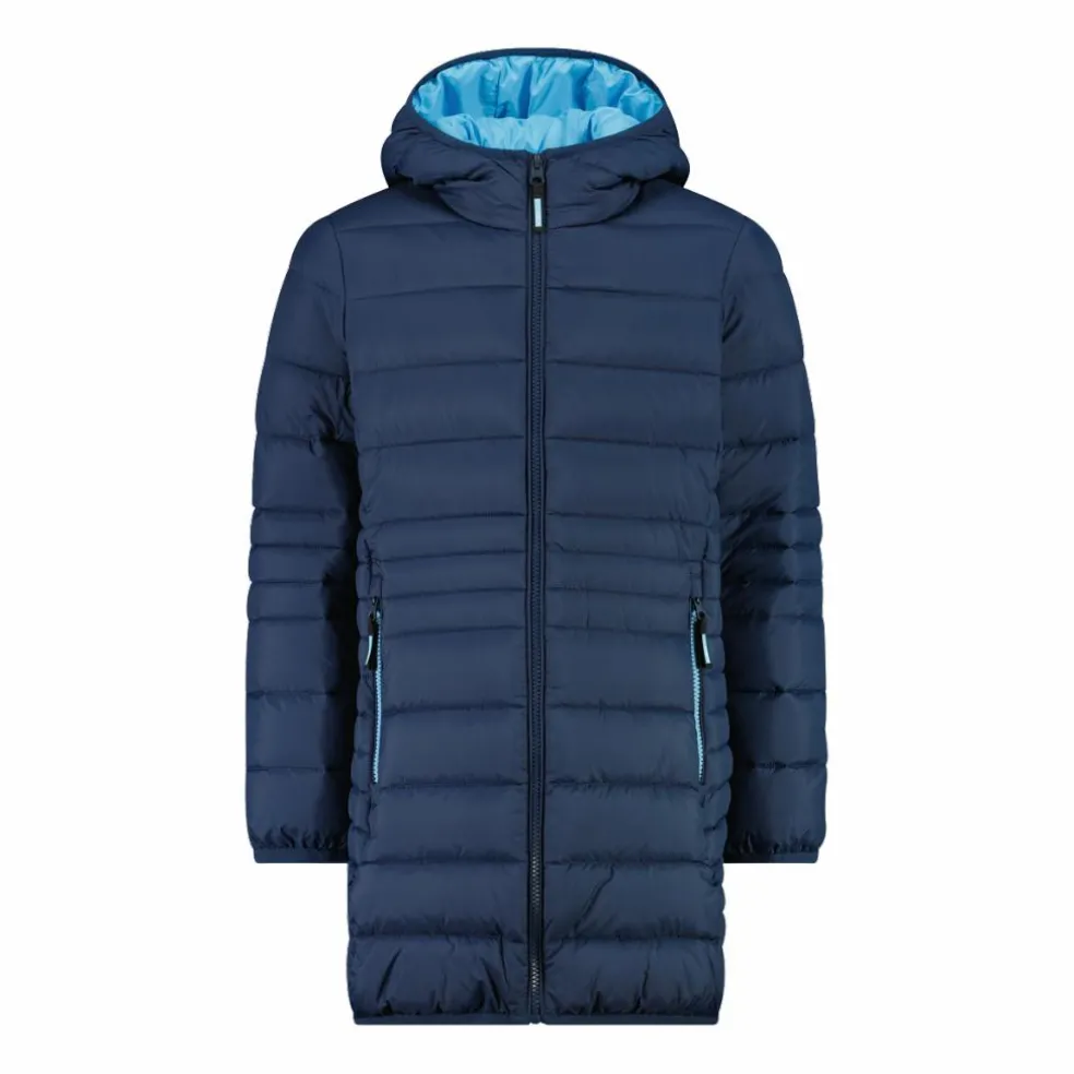 Piumino lungo da bambina con cappuccio taffeta