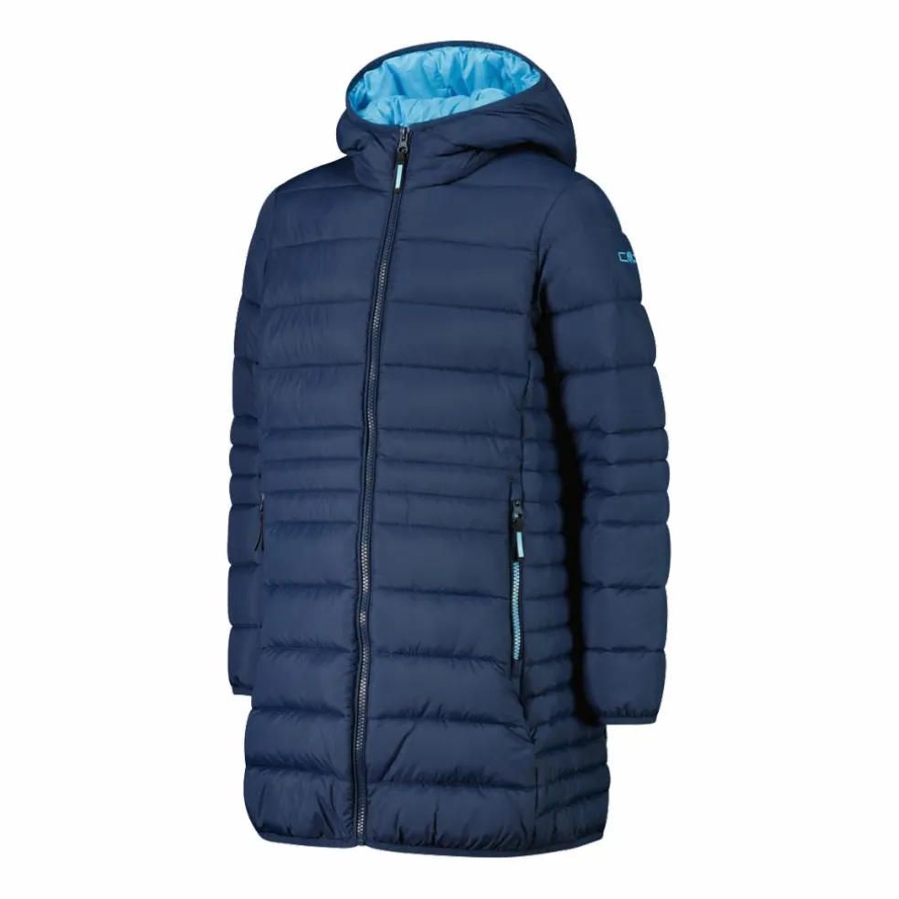 Piumino lungo da bambina con cappuccio taffeta
