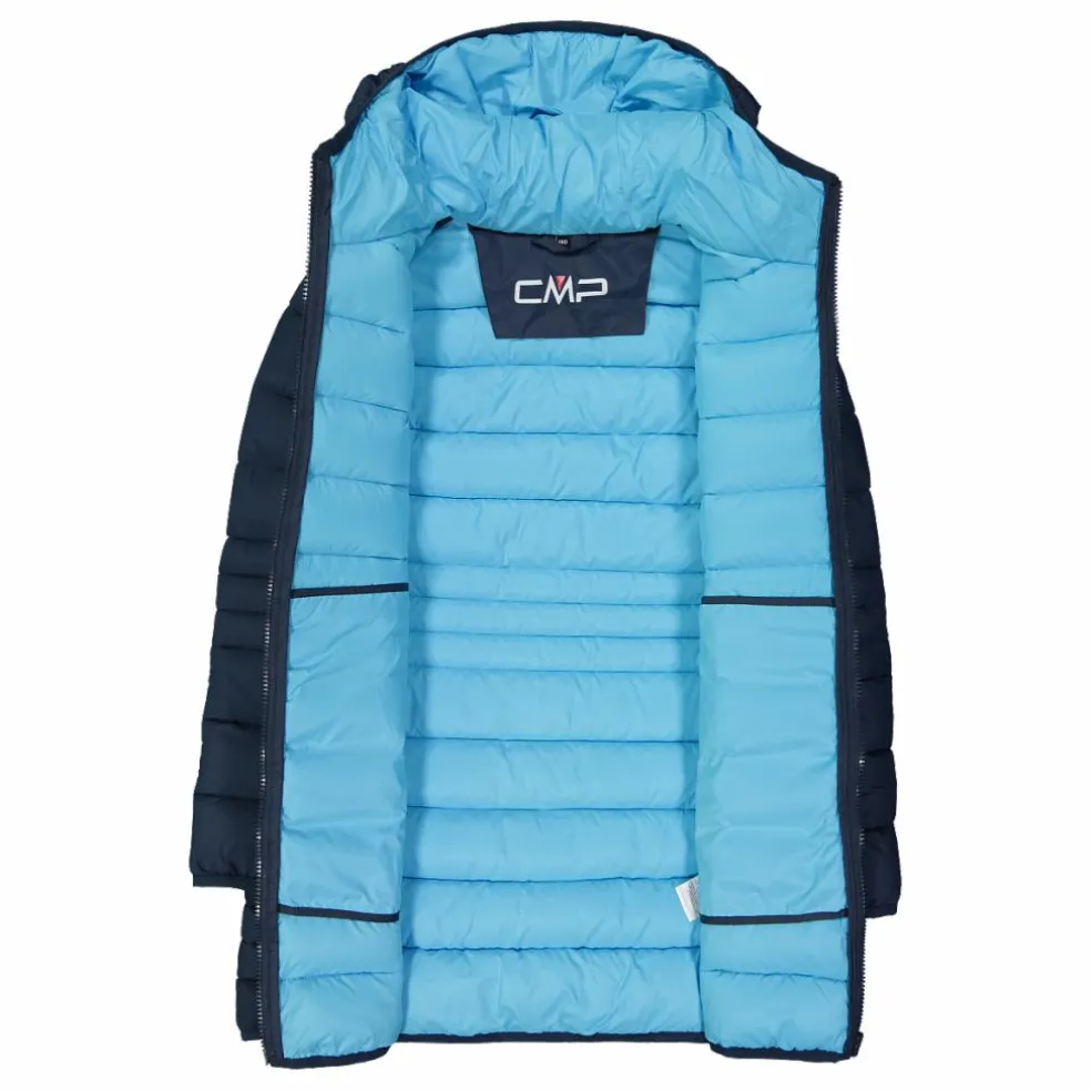 Piumino lungo da bambina con cappuccio taffeta