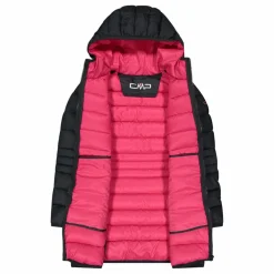 Piumino lungo da bambina con cappuccio taffeta