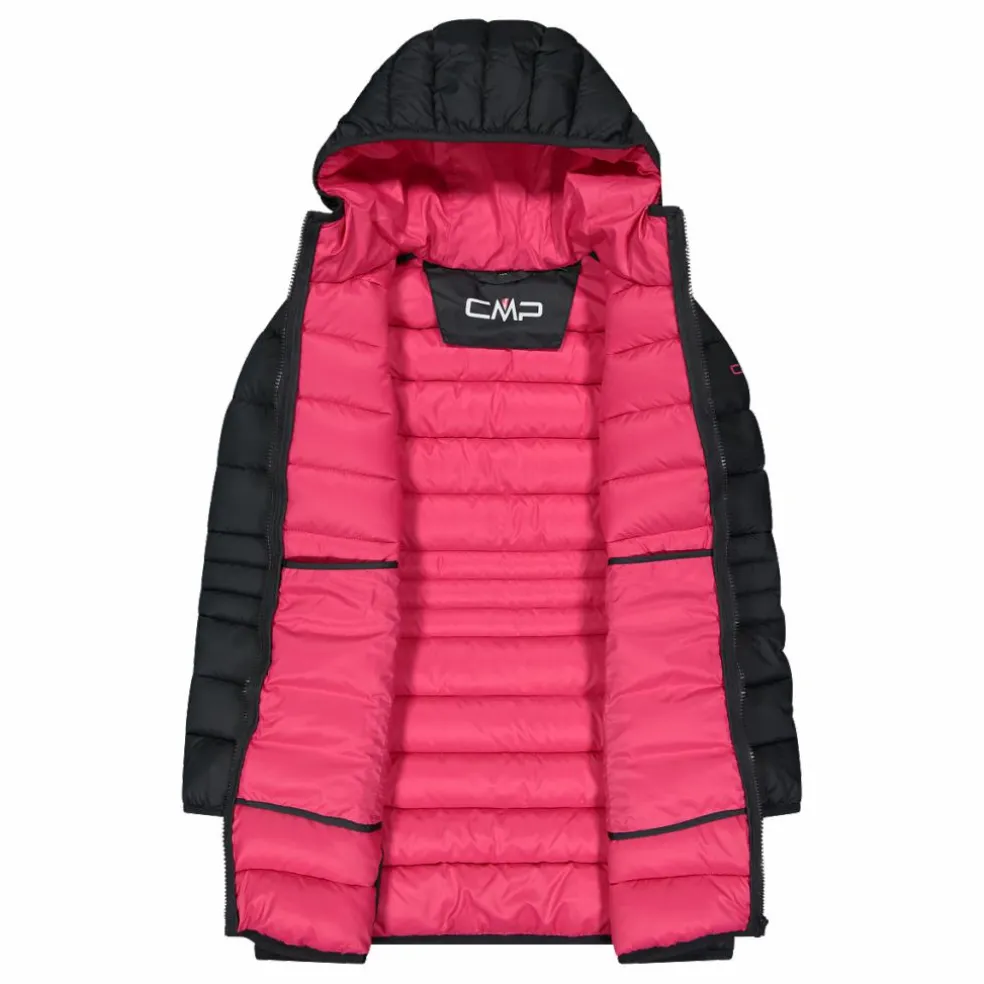 Piumino lungo da bambina con cappuccio taffeta