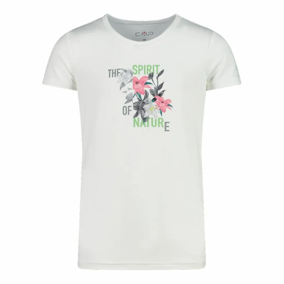 T-shirt in tessuto tecnico con stampa sul fronte da bambina