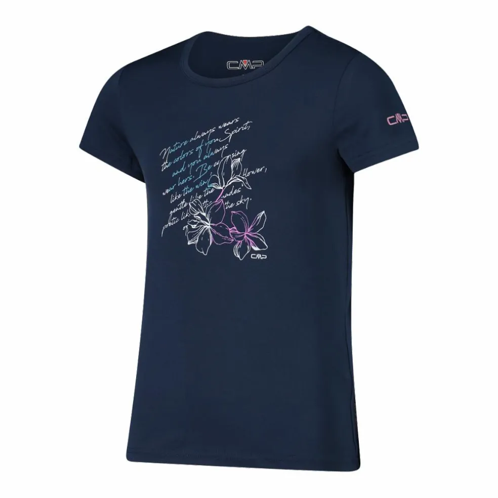 T-shirt in tessuto tecnico con stampa sul fronte da bambina