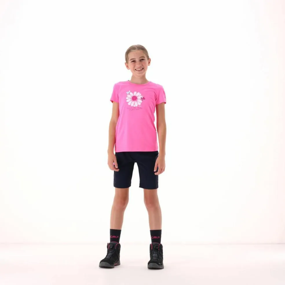 T-shirt in tessuto tecnico con stampa sul fronte da bambina