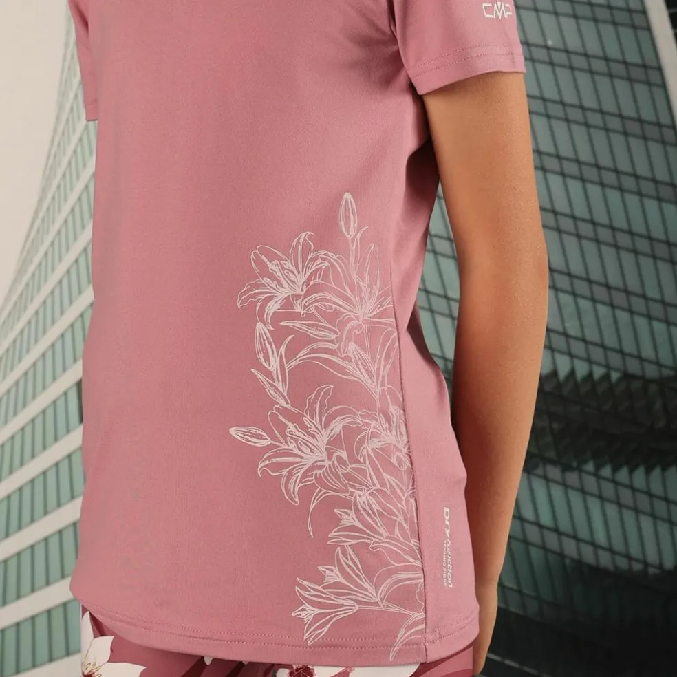 T-shirt in tessuto tecnico con stampa sul fronte da bambina
