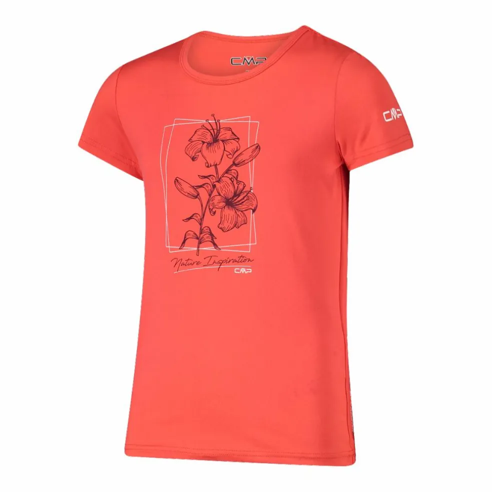 T-shirt in tessuto tecnico con stampa sul fronte da bambina