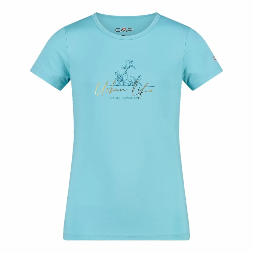 T-shirt in tessuto tecnico con stampa sul fronte da bambina